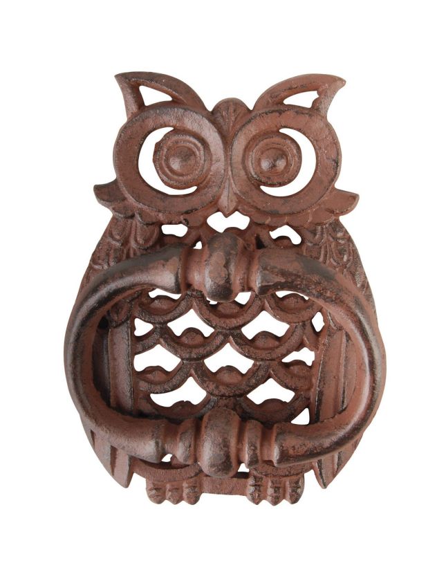 Fallen Fruits TT183 Cast Iron Owl Doorknocker measuring 13 by 3.9 by 18 cm