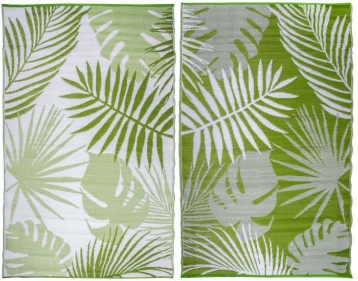Fallen Fruits OC22 Tropical Leaf Garden Carpet measuring 151.5x241.0x0.9 cm with a tropical leaf pattern