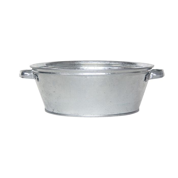 Fallen Fruits OZ68 small round zinc tub measuring 42.3 x 36.5 x 13.2cm in a weather-resistant zinc finish