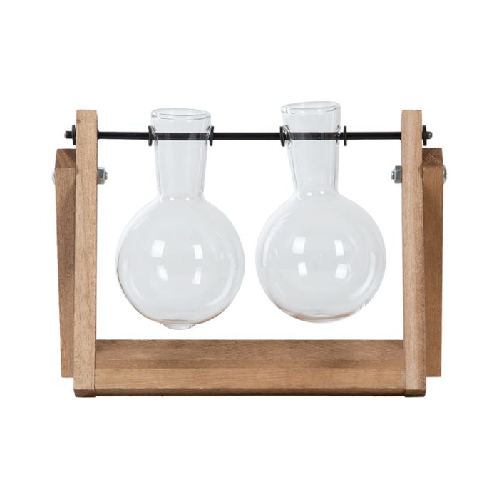 Fallen Fruits AGG99 Cutting Vase Set of 2 with wooden stand and two clear glass vessels