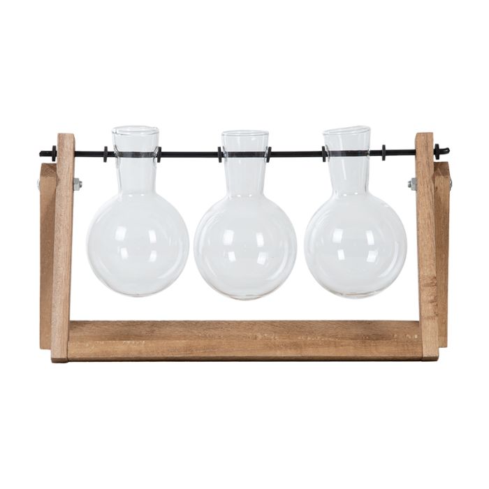 Fallen Fruits AGG100 Cutting Vase Set Of 3 measuring 25.5x6.5x14.5 cm with wooden stand and three glass vases
