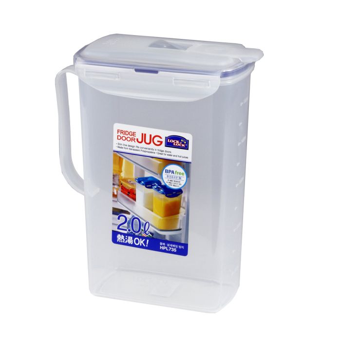 Lock & Lock HPL735 2L rectangular fridge door jug in natural polypropylene