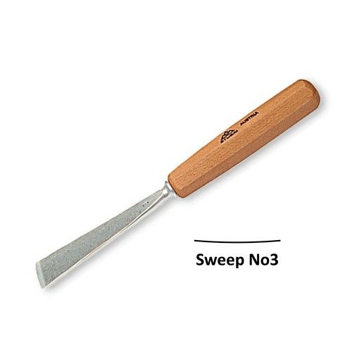 Stubai Straight Flat Carving Gouge No3 Sweep 20mm with polished steel blade and octagonal beechwood handle