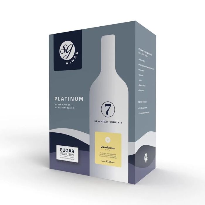 SG Wines Platinum Chardonnay Wine Making Kit, 30 bottles