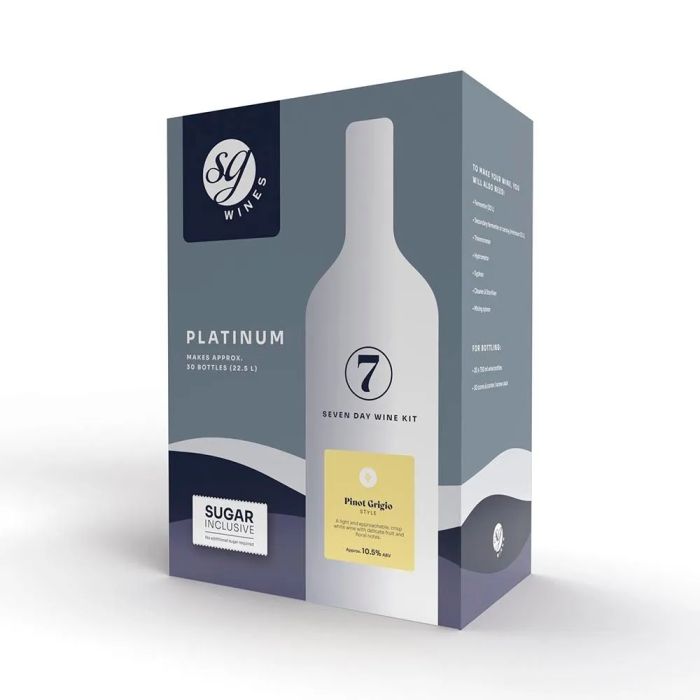 SG Wines Platinum Pinot Grigio Wine Making Kit for 30 bottles