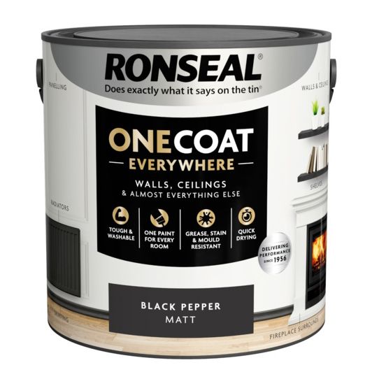 Ronseal One Coat Everywhere Matt Paint - Black Pepper - 2.5L