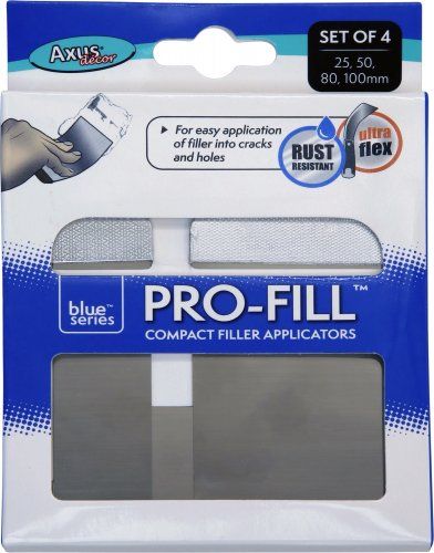Axus Pro-Fill Compact Filler Applicators Pack of 4 with 25mm, 50mm, 80mm and 100mm rust-resistant stainless steel blades