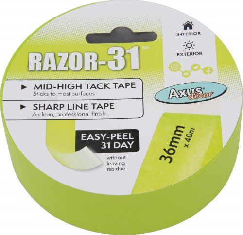 Axus Decor Razor-31 Mid to High Tack Tape, 36mm x 40m, lime green