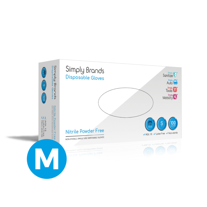 Simply BNG002 Sanitize 100pk Blue Nitrile Disposable Gloves - Medium