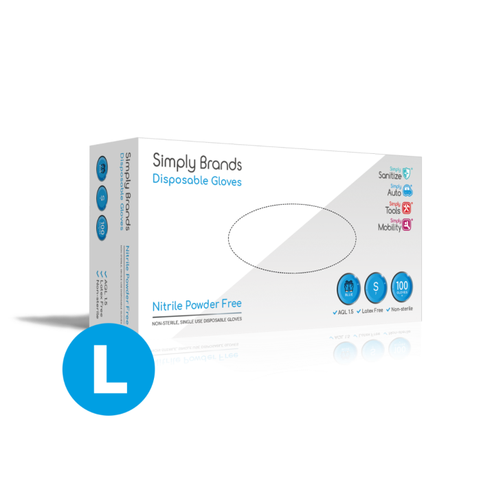 Simply BNG003 Sanitize Large Blue Nitrile Disposable Gloves 100pk