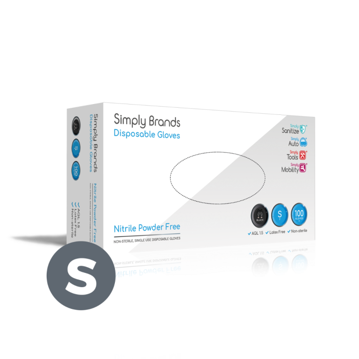 Simply BNG005 Sanitize Black Nitrile Disposable Gloves Small, 100Pk