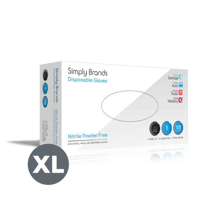 Simply BNG008 Sanitize X-Large Black Nitrile Disposable Gloves 100Pk