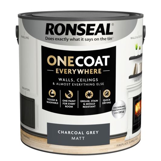 Ronseal One Coat Everywhere Matt Paint in Charcoal Grey, 2.5L
