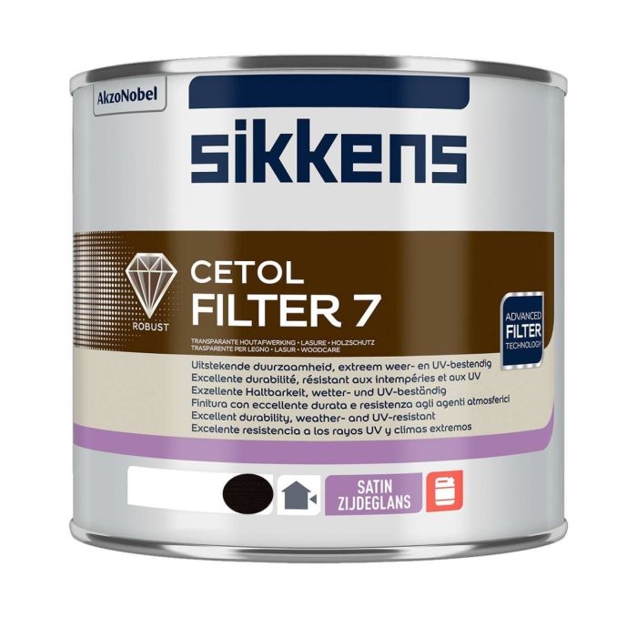 Sikkens Filter 7 Plus 1L woodstain in Ebony with a satin finish