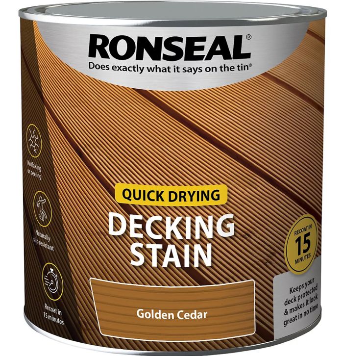 Ronseal Quick Drying Decking Stain in Golden Cedar, 2.5L matt finish