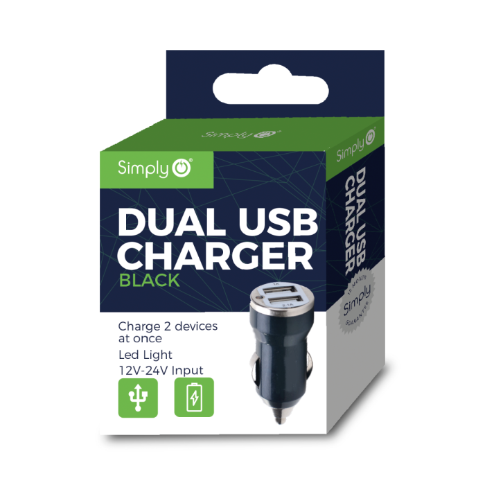 Simply ICDC01 Dual USB Car Charger in black