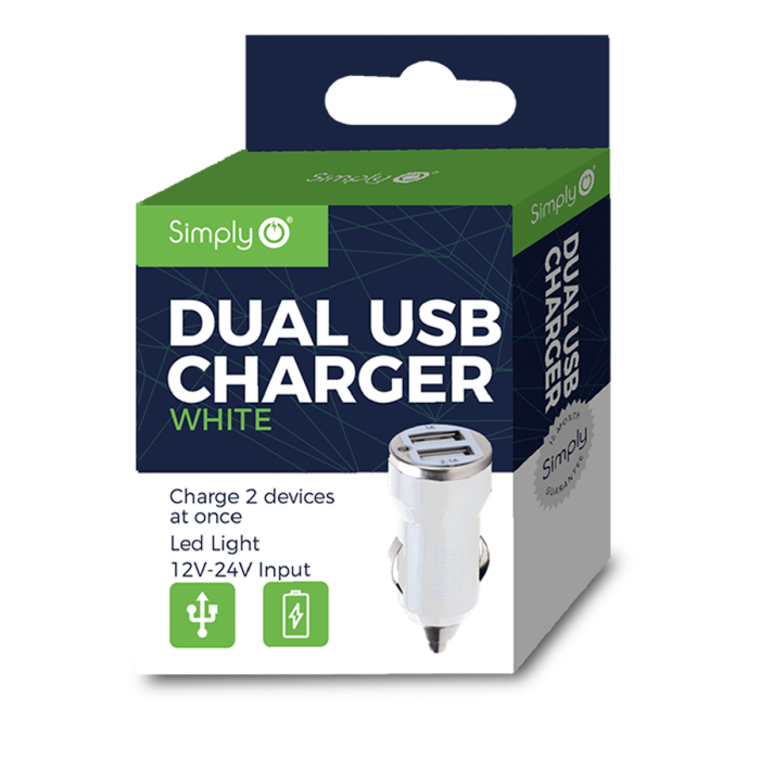 Simply ICDC02 Dual USB Car Charger in White