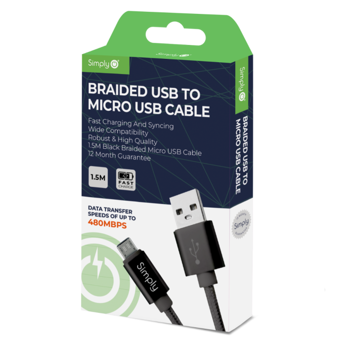Simply ICMC03 Braided USB to Micro USB 1.5m Cable in black