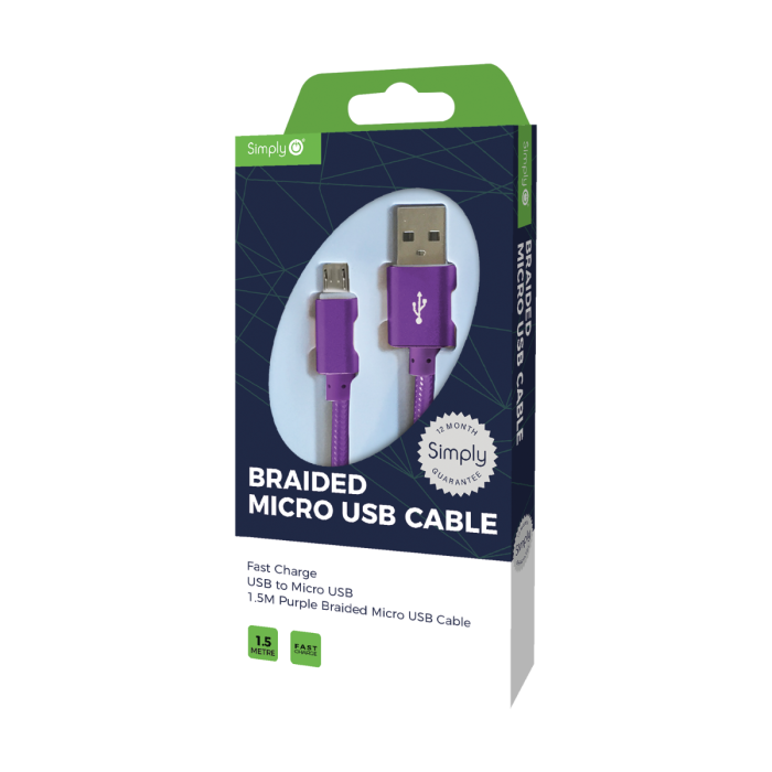 Simply ICMC07 Braided USB to Micro USB 1.5m Cable in Purple