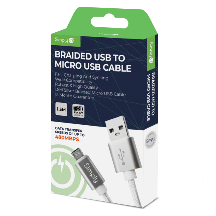 Simply ICMC05 Braided USB to Micro USB 1.5m Cable in silver