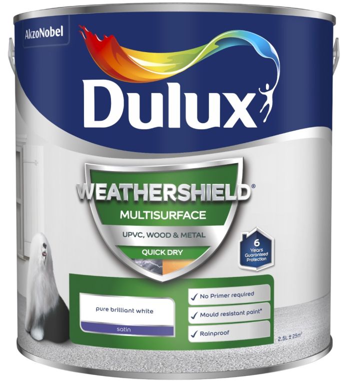 Dulux Weathershield Multisurface Satin Paint Pure Brilliant White 2.5L