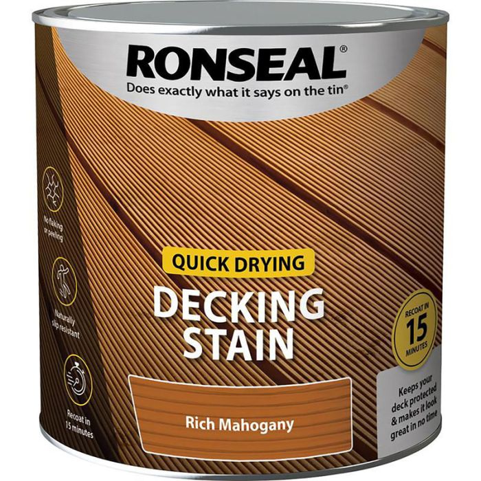 Ronseal Quick Drying Decking Stain, Rich Mahogany, 2.5L