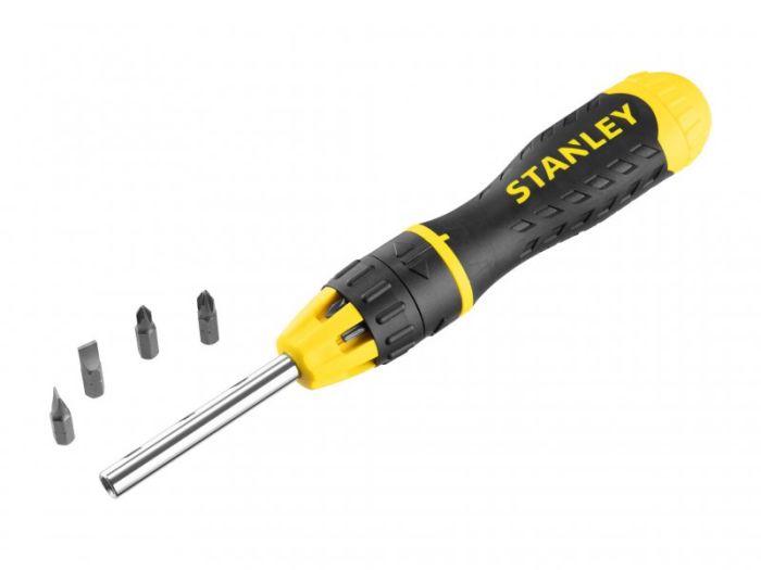 Stanley 0-68-010 multibit ratchet screwdriver with 10 bits and tri-lobular bi-material handle