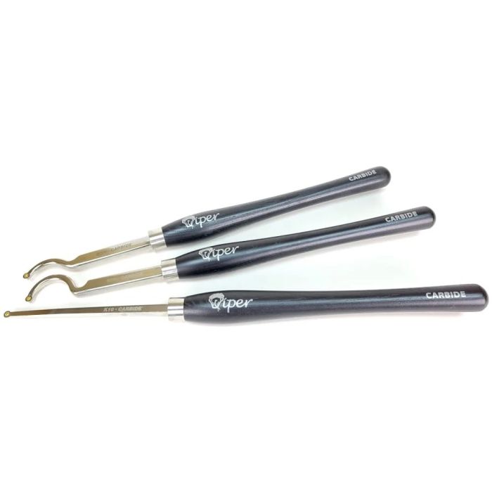 Charnwood TCSET3H 390mm 3 Piece Carbide Turning Tools For Hollowing with chrome finished steel shafts