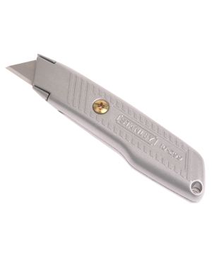 Stanley 0-10-299 fixed blade utility knife with metal grooved body and 3 blades