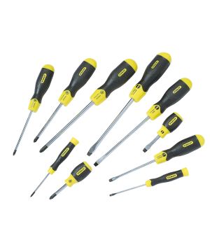 Stanley 2-65-014 Cushion Grip Flared and Pozi Screwdriver Set of 10 with chrome-plated bars and magnetic tips