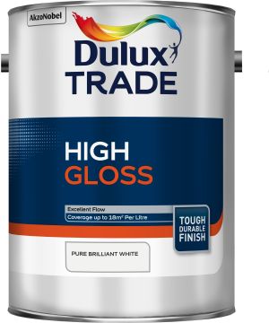Dulux Trade High Gloss Pure Brilliant White 5L solvent-based paint