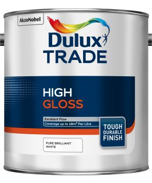 Dulux Trade High Gloss 2.5L solvent-based wood and metal paint in Pure Brilliant White