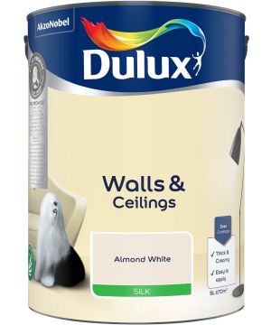 Dulux Silk Emulsion Paint - Almond White - 5L wipe-clean silk wall and ceiling paint