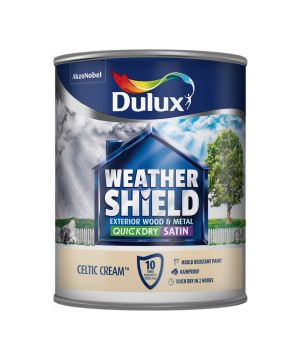 Dulux Weathershield Exterior Quick Dry Satin Paint in Celtic Cream, 750ml tin
