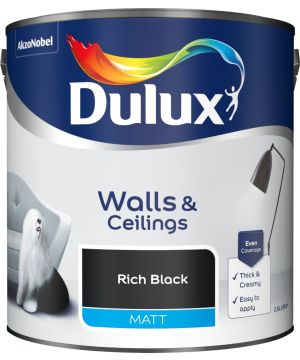 Dulux Rich Black Matt Emulsion Paint, 2.5L tin