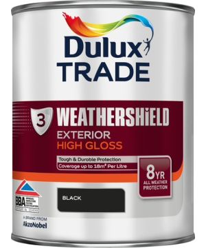 Dulux Trade Weathershield Exterior High Gloss 1L paint in black