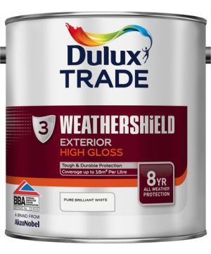 Dulux Trade Weathershield Exterior High Gloss Pure Brilliant White 2.5L paint tin