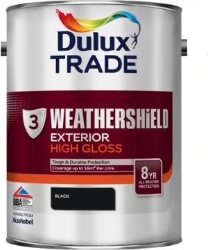 Dulux Trade Weathershield Exterior High Gloss Black 5L paint