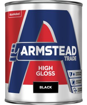 Armstead Trade High Gloss black 1L solvent-based paint for interior and exterior wood and metal