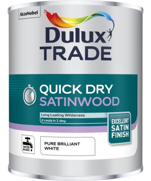 Dulux Trade Quick Dry Satinwood 1L wood and metal paint in Pure Brilliant White satin