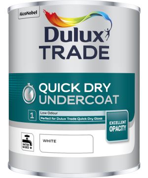 Dulux Trade Quick Dry Undercoat White 1L water-based interior paint with a matt finish