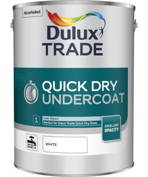 Dulux Trade Quick Dry Undercoat White 5L paint tin with a matt finish