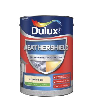Dulux Weathershield Smooth Masonry Paint in Cornish Cream, 5L exterior wall paint with smooth finish