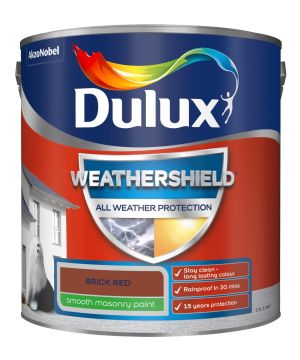 Dulux Weathershield Smooth Masonry Paint in Brick Red, 2.5L tin