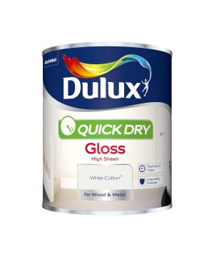 Dulux Quick Dry Gloss Paint in White Cotton, 750ml interior wood and metal paint