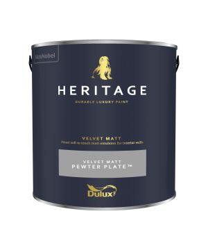 Dulux Heritage Matt Emulsion Pewter Plate 2.5L interior paint with a matt finish