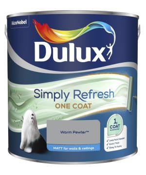 Dulux Simply Refresh One Coat Matt Emulsion Paint in Warm Pewter, 2.5L tin with a matt finish