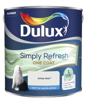 Dulux Simply Refresh One Coat Matt Emulsion Paint in White Mist, 2.5L