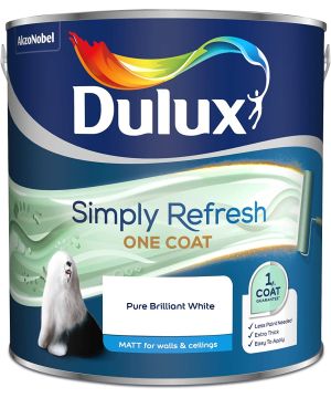 Dulux Simply Refresh One Coat Matt Emulsion Paint Pure Brilliant White 2.5L