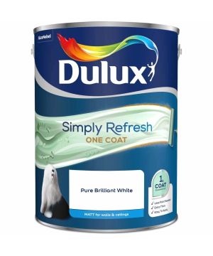 Dulux Simply Refresh One Coat Matt Emulsion Paint, Pure Brilliant White, 5L tin with matt finish